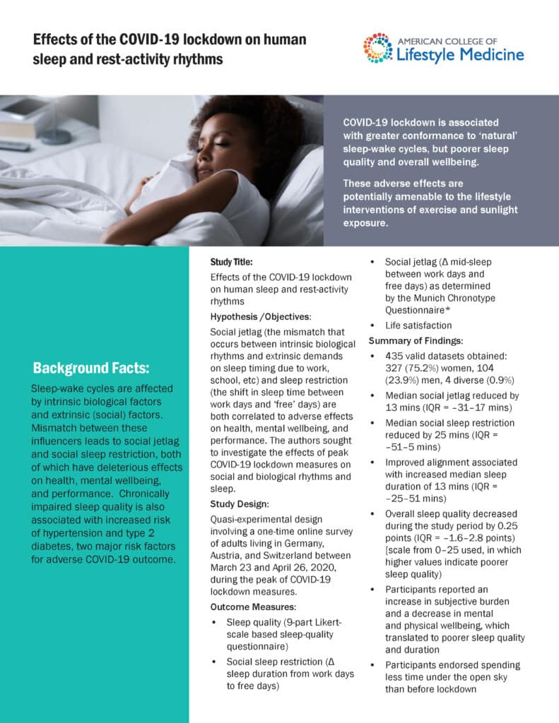 Effects Of The Covid 19 Lockdown On Human Sleep And Rest Activity Rhythms